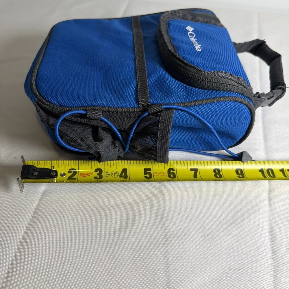 Columbia Blue Zippered Thermal Lunch Bag Tote With Bungee Drink Pocket
